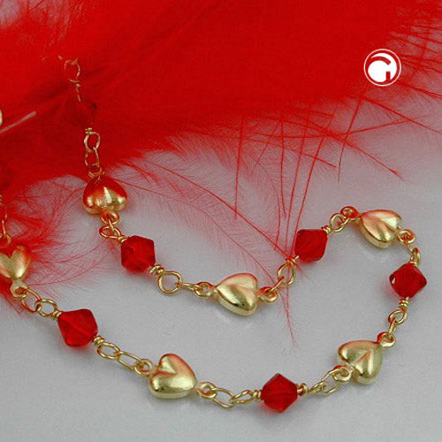 Fantasiekette Armband 5mm Glasperlen rot vergoldet